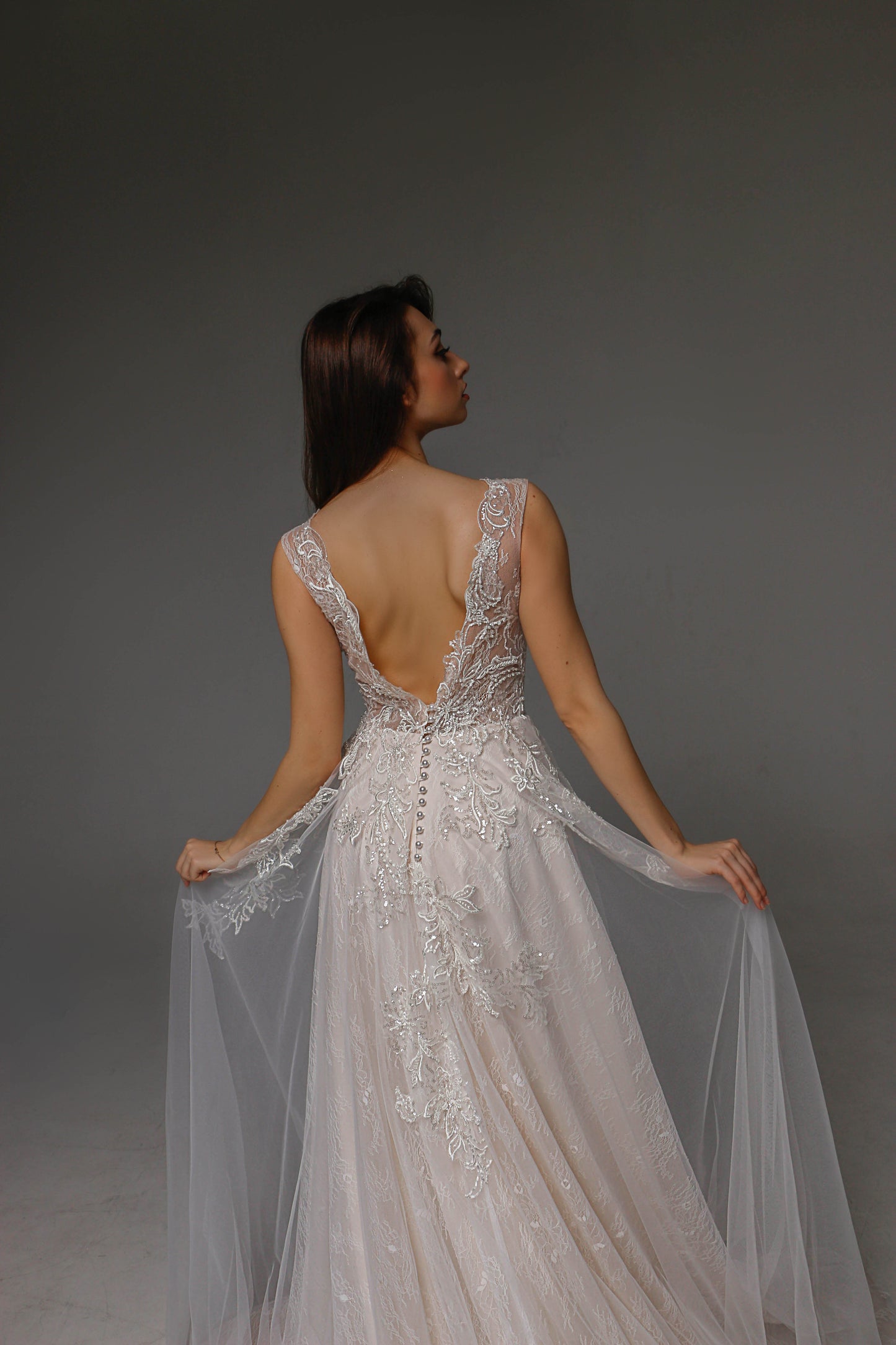 V0105, Romantic Wedding Dress, Open Back Wedding Dress