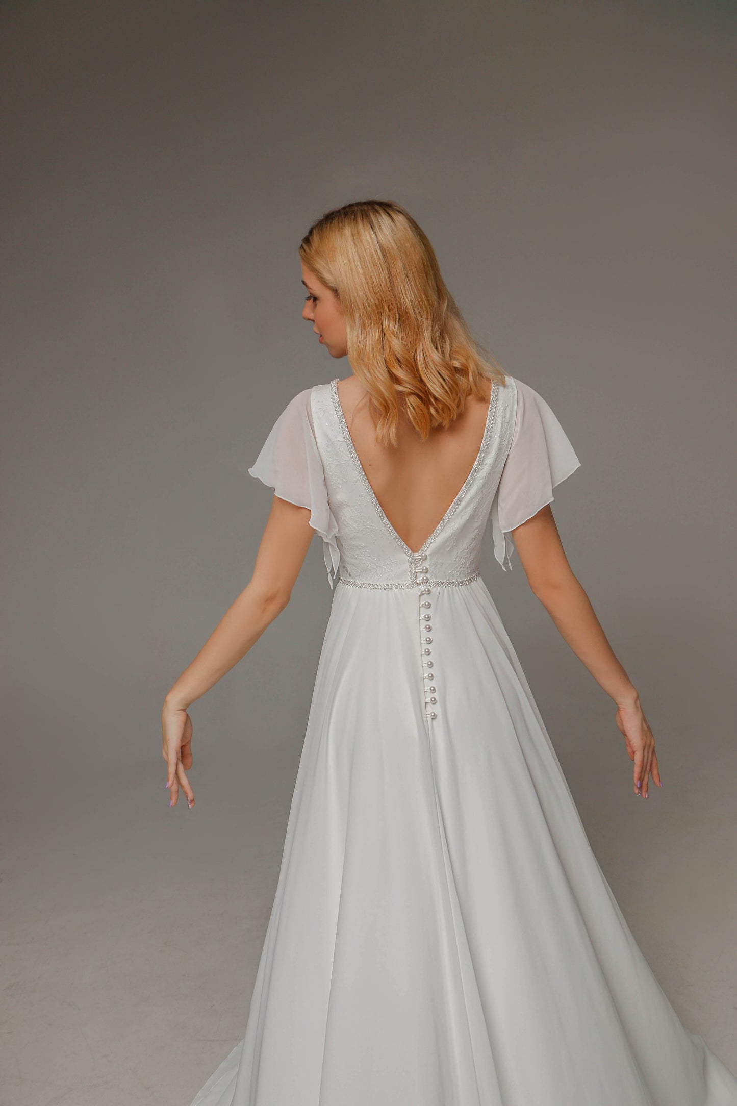V0112,Chifon and Lace Wedding Dress, Boho Wedding Dress