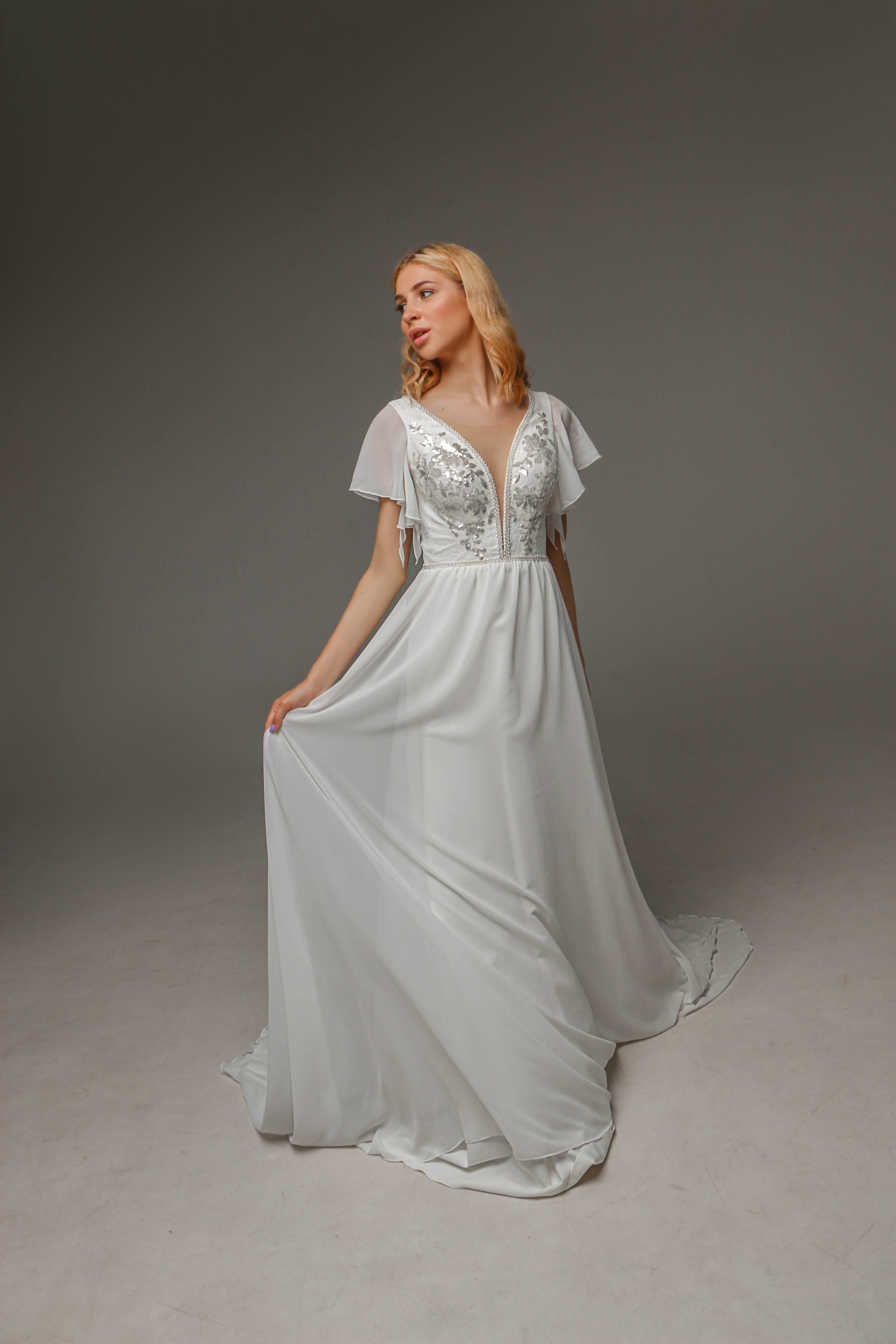 V0112,Chifon and Lace Wedding Dress, Boho Wedding Dress