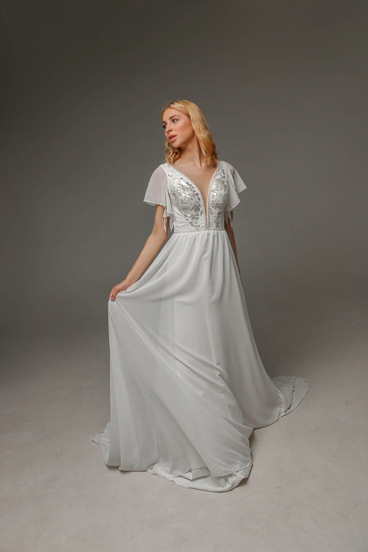 V0112,Chifon and Lace Wedding Dress, Boho Wedding Dress
