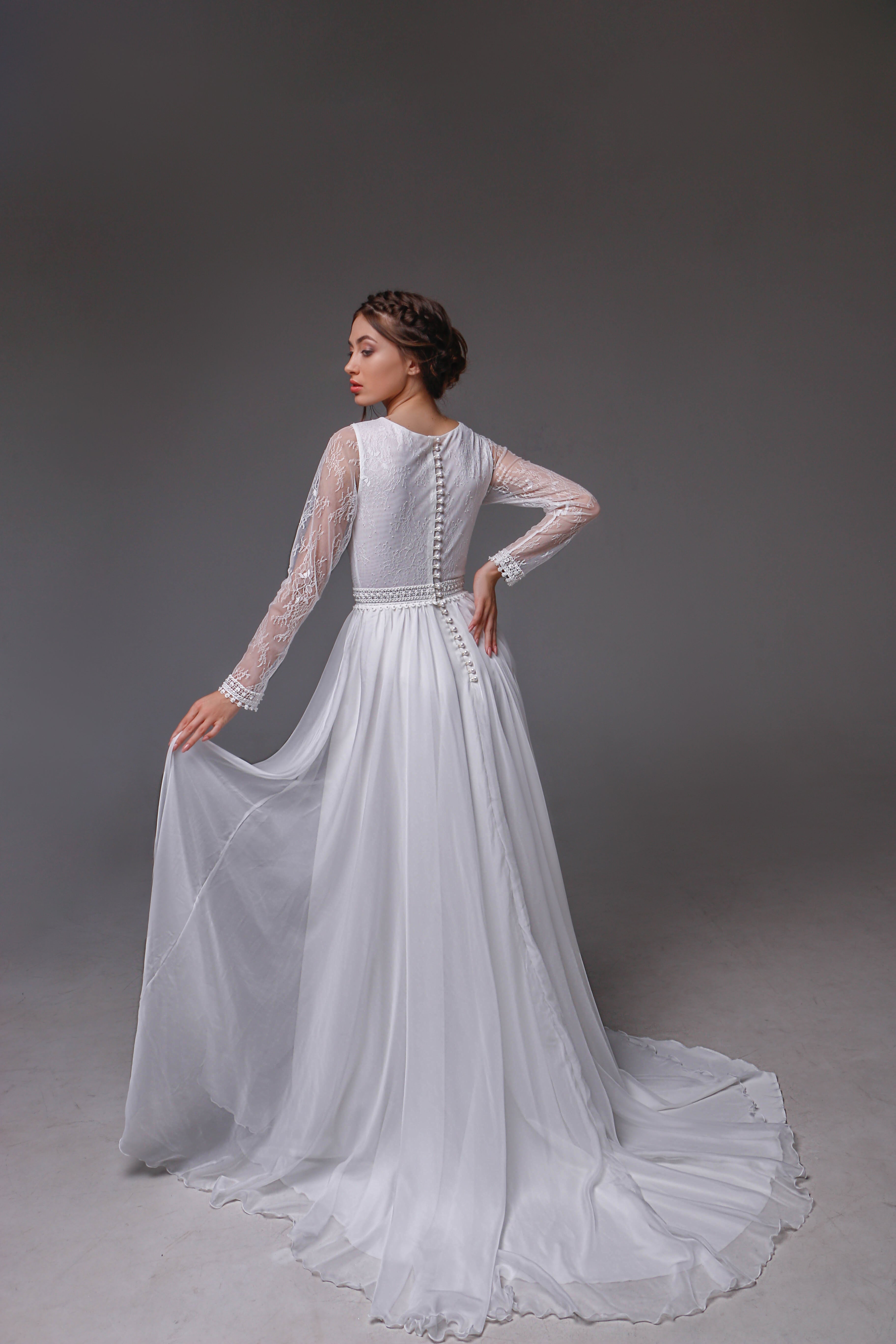 V0114,Long Sleeve Wedding Dress, Shifon Wedding Dress