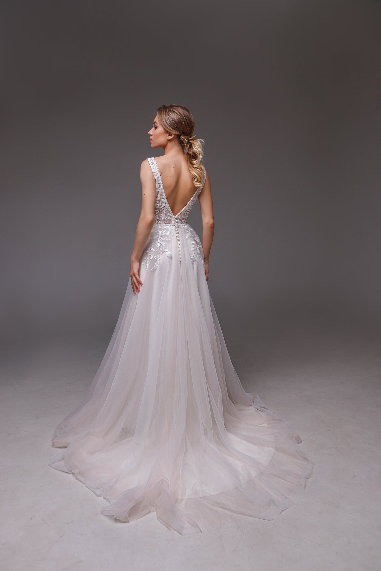 V0115, Romantic Wedding Dress,  Open Back Wedding Dress