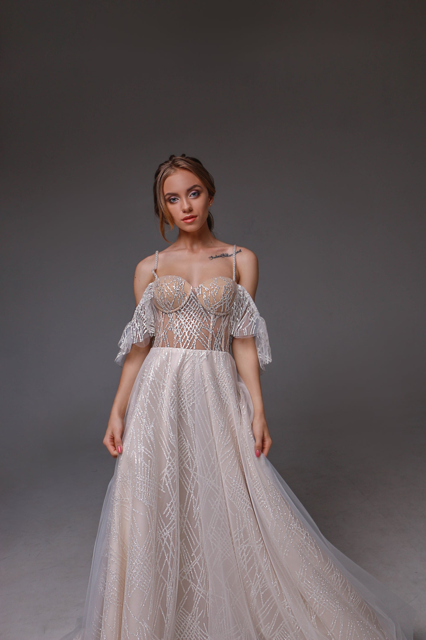 V0117 Bohemian Wedding Gown, Open Back Wedding Dress