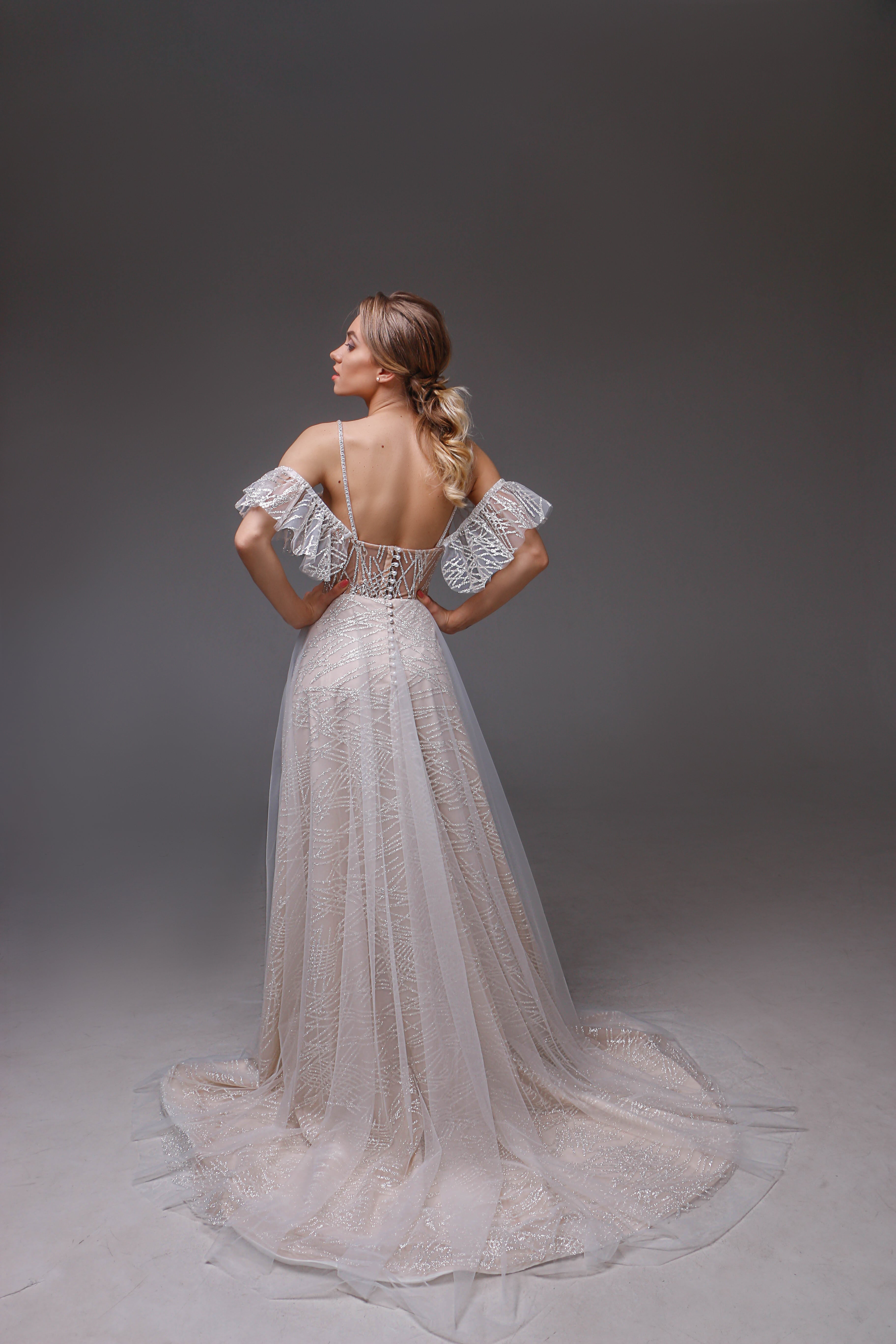 V0117 Bohemian Wedding Gown, Open Back Wedding Dress