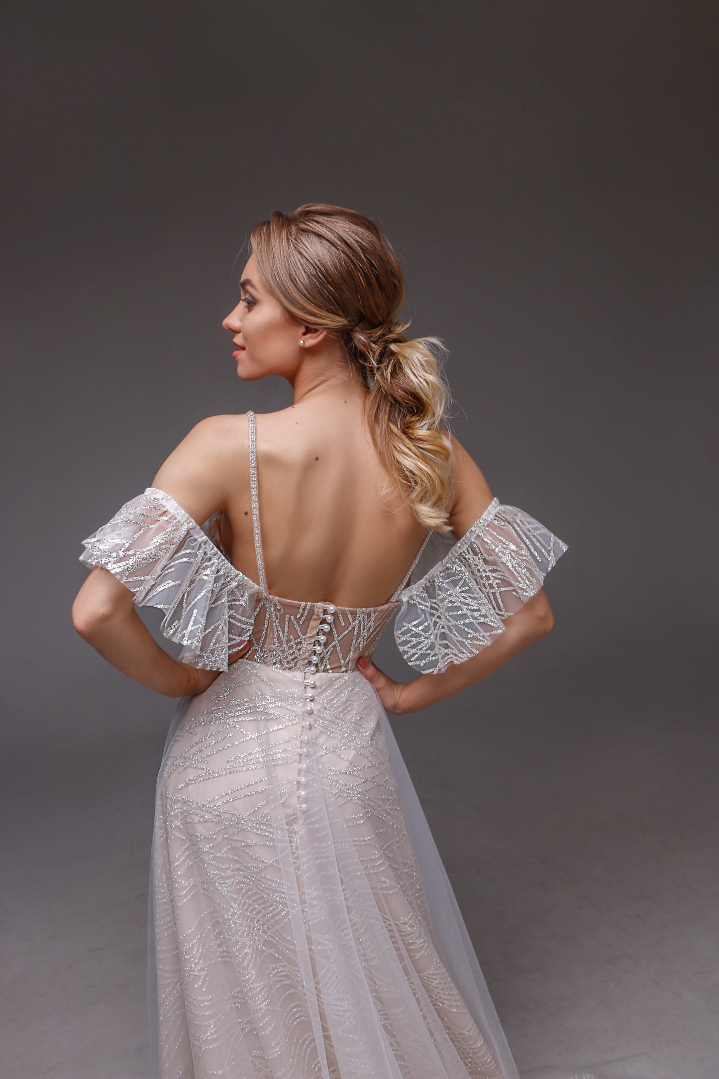 V0117 Bohemian Wedding Gown, Open Back Wedding Dress